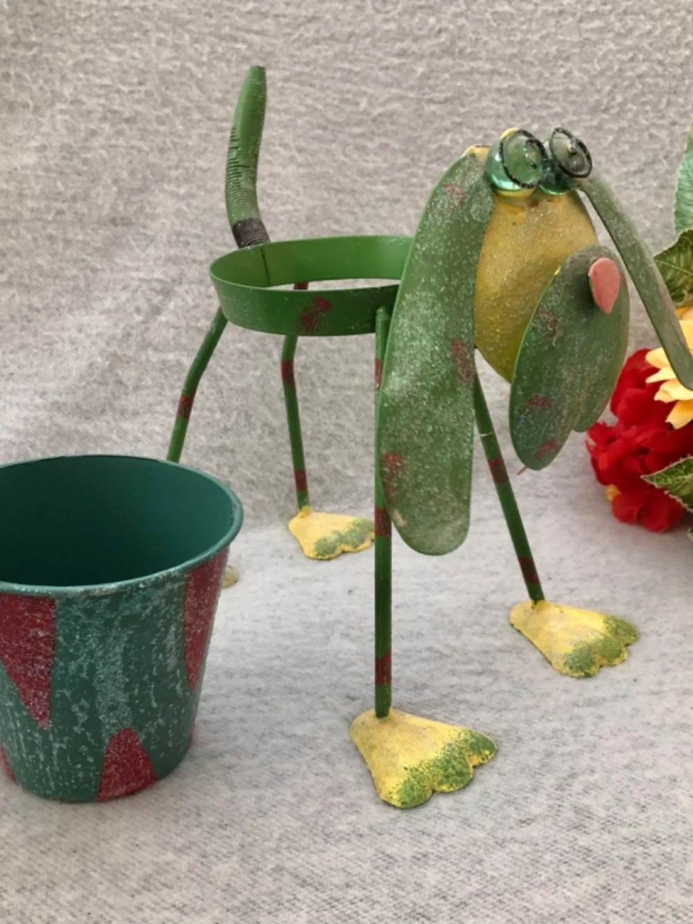 NWOT - Green & Yellow Metallic Dog Sculpture